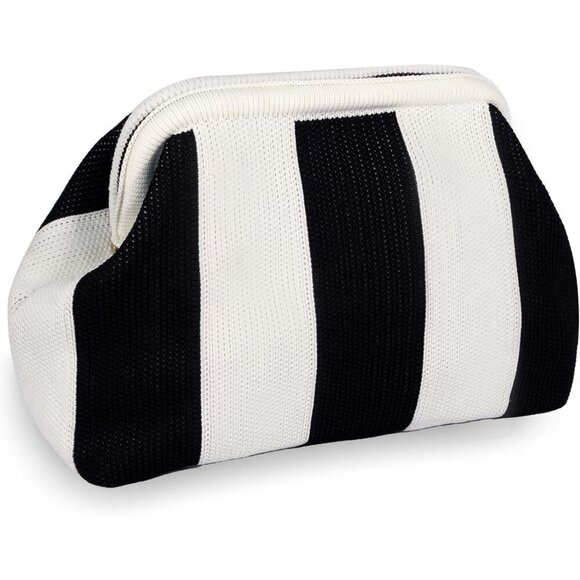 Handbags - 🆕Women' Black White Crochet Striped Beach Clutch Ruched Dumpling Handbag Wallet